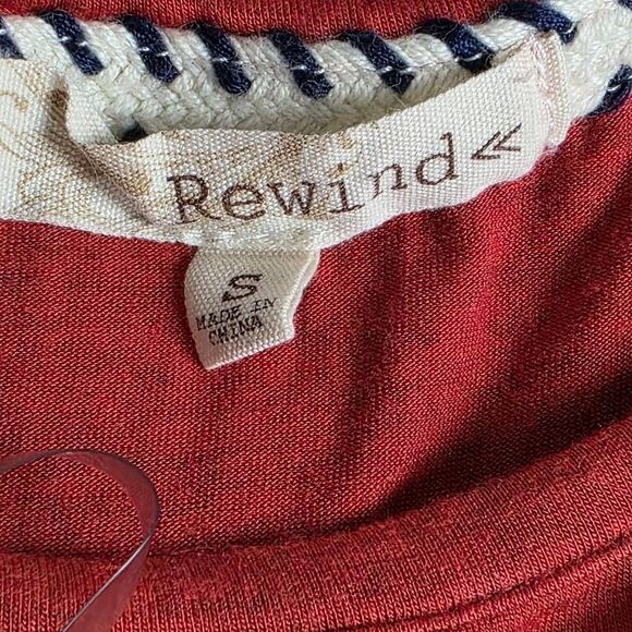 Rewind S Red Lace Shoulder Short Sleeve Boho Top - Picture 5 of 6